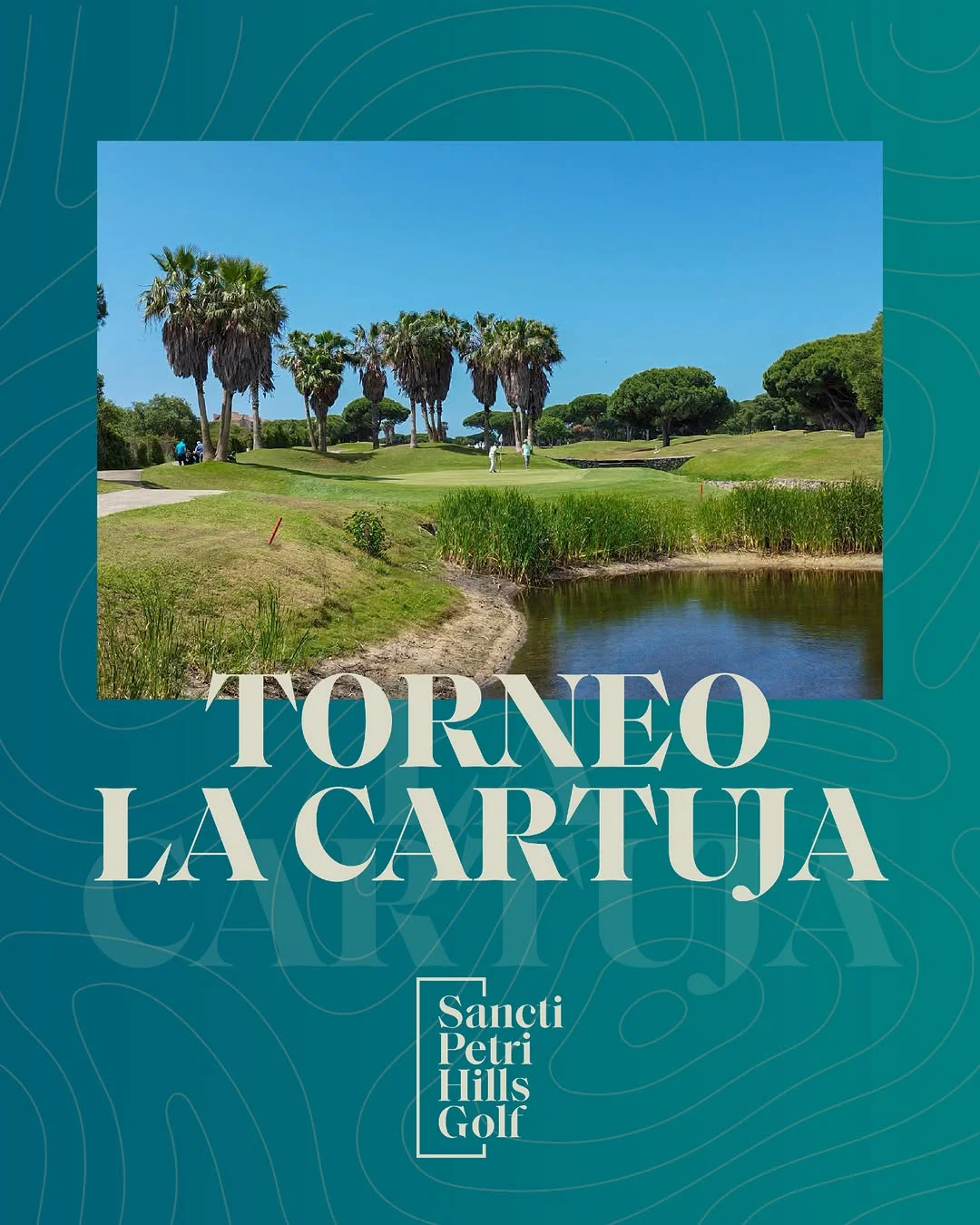 Hoyo con obstáculo de agua y palmeras del torneo Sancti Petri Hills La Cartuja