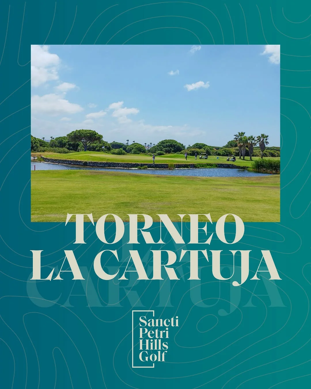 Green junto al lago con jugadores durante el torneo Sancti Petri Hills