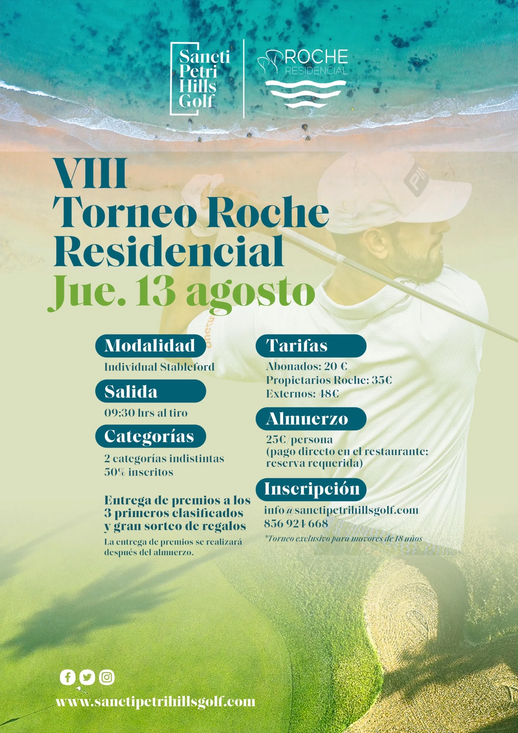 Cartel del Torneo Roche Residencial 2026 en Sancti Petri Hills Golf, jueves 13 de agosto