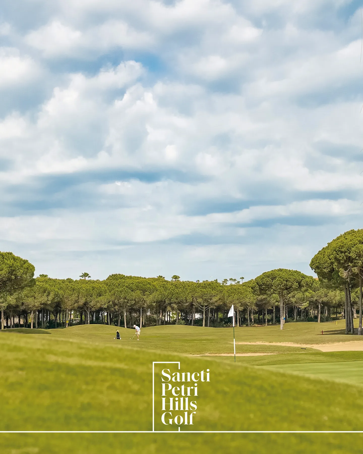 Calle entre pinares en Sancti Petri Hills Golf, ejemplo de golf sin agobios en Chiclana