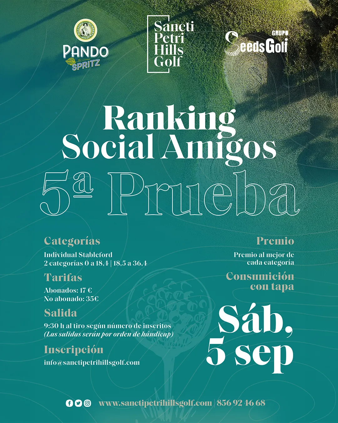 Cartel de la 5ª prueba del Ranking Social Amigos en Sancti Petri Hills Golf, sábado 5 de septiembre en Chiclana
